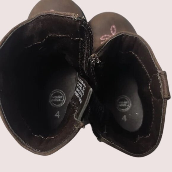 Girl's Wonder Nation Size 4 Black Patent Boots & Brown w/Pink Cowgirl Boots T18 - Picture 8 of 9